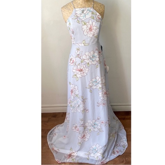 NWT Lulus Blooms for You Floral Maxi Dress Light Blue Pink XS - Picture 4 of 10